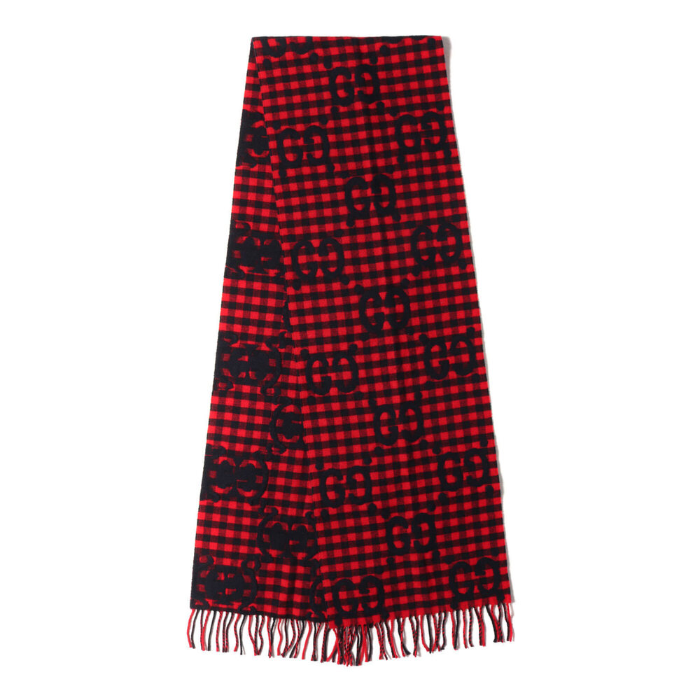 GUCCI GG Jacquard Block Check Wool Knit Scarf (GG JACQUARD WOOL SCARF 644365 ...